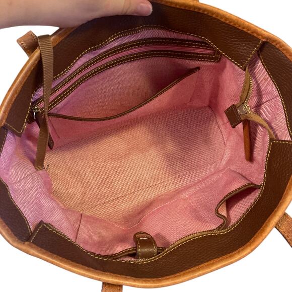 Dooney Bourke Charleston Two Tone Tan Brown Pebble Leather Tote Shoulder Bag - Picture 6 of 16